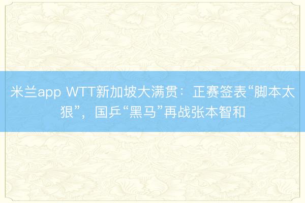 米兰app WTT新加坡大满贯:正赛签表“脚本太狠”,国乒“黑马”再战张本智和