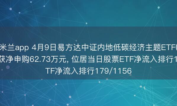 米兰app 4月9日易方达中证内地低碳经济主题ETF(516070)获净申购62.73万元， 位居当日股票ETF净流入排行179/1156