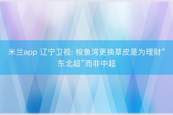 米兰app 辽宁卫视: 梭鱼湾更换草皮是为理财“东北超”而非中超