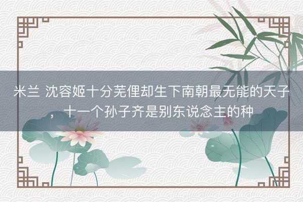 米兰 沈容姬十分芜俚却生下南朝最无能的天子，十一个孙子齐是别东说念主的种
