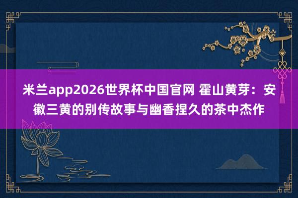 米兰app2026世界杯中国官网 霍山黄芽:安徽三黄的别传故事与幽香捏久的茶中杰作