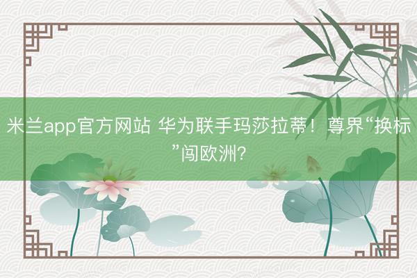 米兰app官方网站 华为联手玛莎拉蒂！尊界“换标”闯欧洲？