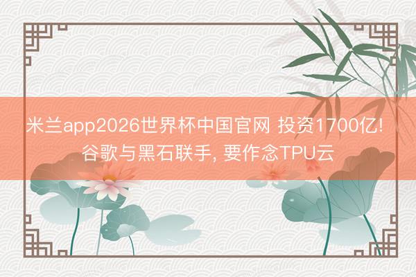 米兰app2026世界杯中国官网 投资1700亿! 谷歌与黑石联手， 要作念TPU云