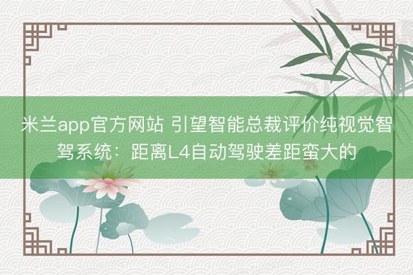 米兰app官方网站 引望智能总裁评价纯视觉智驾系统：距离L4自动驾驶差距蛮大的