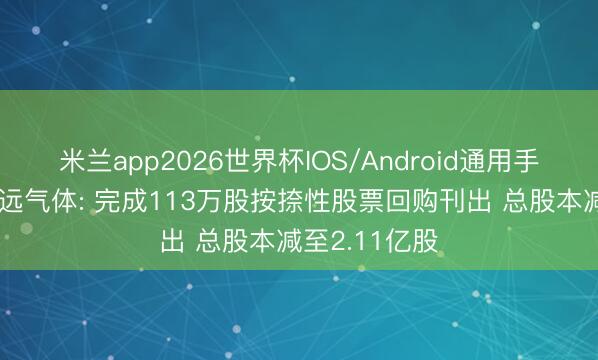 米兰app2026世界杯IOS/Android通用手机版下载 和远气体: 完成113万股按捺性股票回购刊出 总股本减至2.11亿股